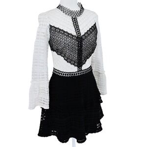 Y2K Gianni Bini Black White Lace Long Sleeve Ruffle Dress Women's Boho Festival